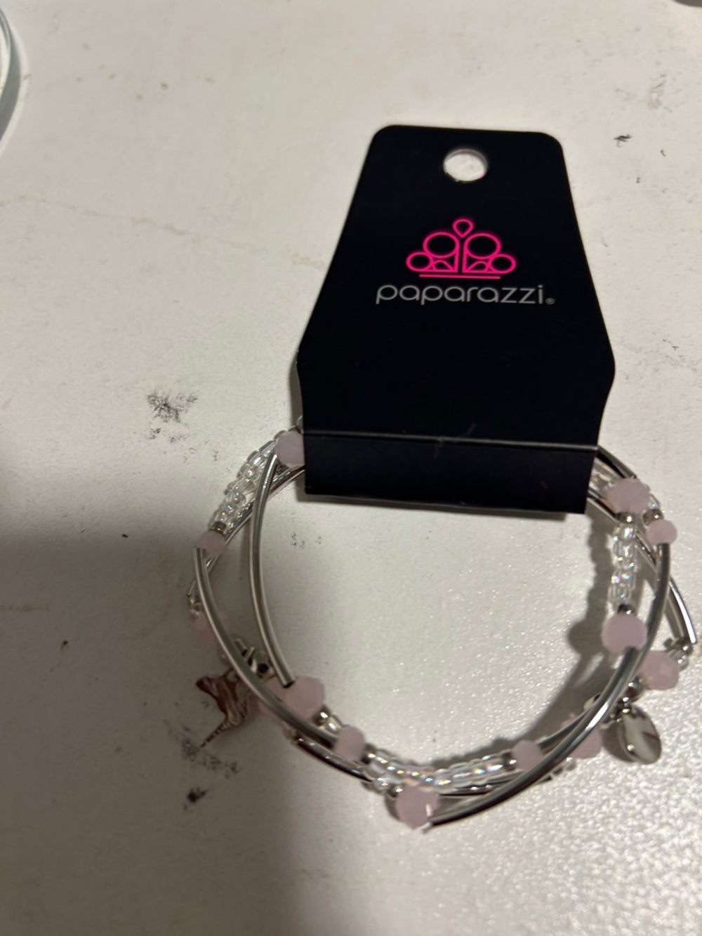 paparazzi Silver Multi-Strand Bracelet with Pale Pink Beads